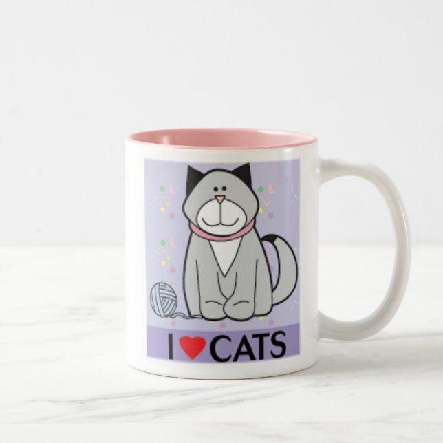 Purple and Pink I love Cats Two-Tone Coffee Mug (Right)
