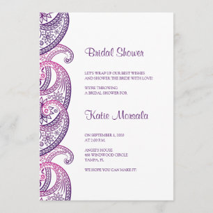 Purple and Pink Indian Paisley Bridal Shower Invitation