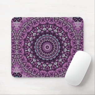 Purple and Pink Kaleidoscopic Medallion Pattern Mouse Pad