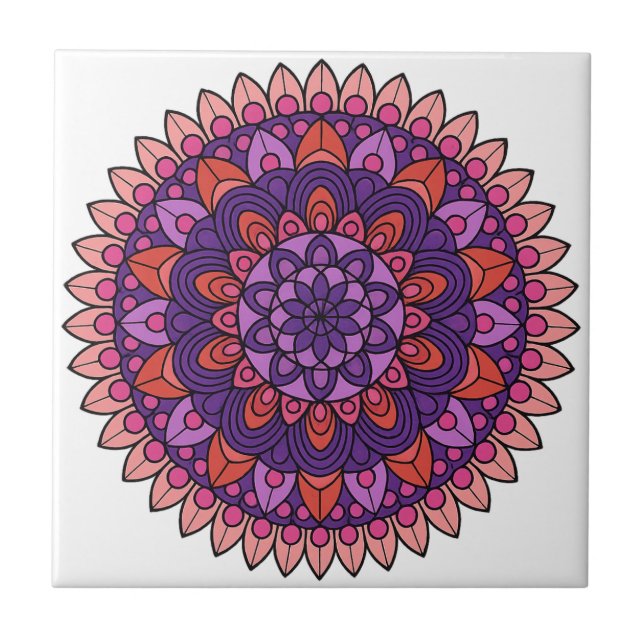 Purple and pink mandala  ceramic tile (Front)