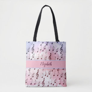Purple and pink music note musician personalize tote bag