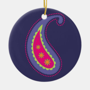 Purple and Pink Paisley Ceramic Ornament
