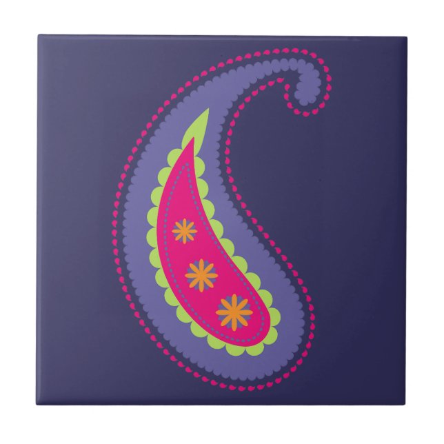 Purple and Pink Paisley Ceramic Tile (Front)