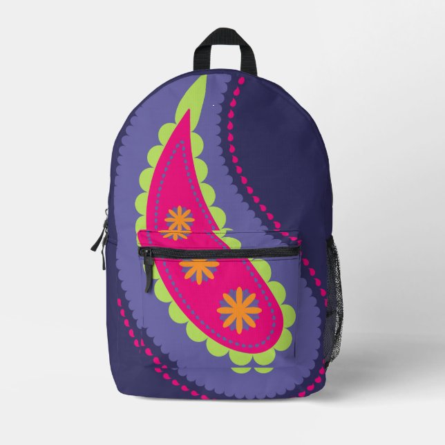 Purple and Pink Paisley Printed Backpack (Front)
