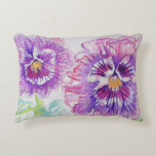Purple and Pink Pansy Pansies Watercolor Cushion
