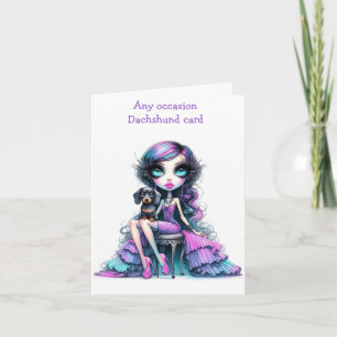 Purple and Pink Pastel Dachshund Card