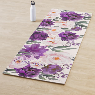 Purple and Pink Peony Flowers, Personalizable Yoga Mat