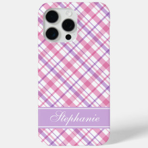 Purple and Pink Plaid Pattern iPhone 15 Pro Max Case