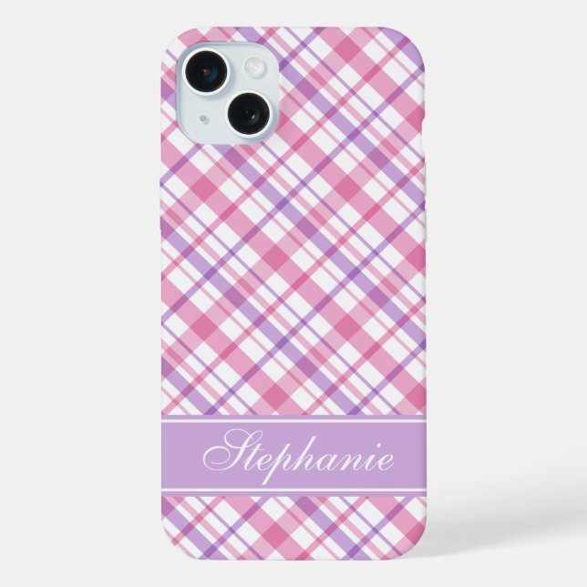 Purple and Pink Plaid Pattern iPhone Case (Back)