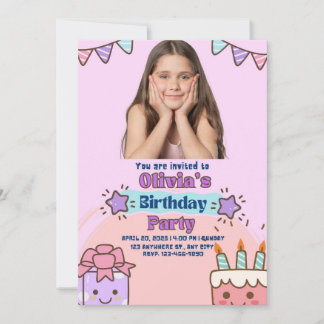 Purple and Pink Playful Children's Birthday Party Invitation