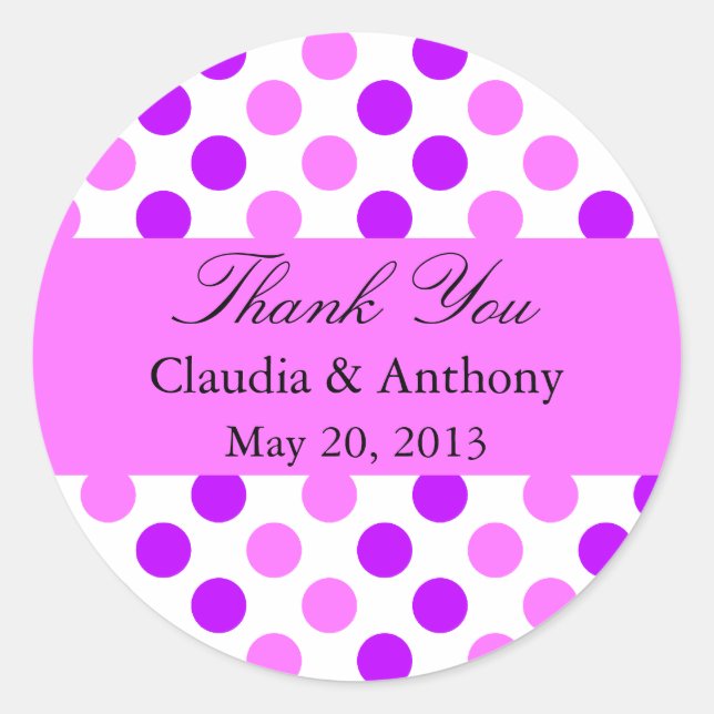 Purple and Pink Polka Dots Wedding Classic Round Sticker (Front)