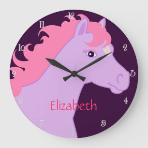 Purple and Pink Pony Personalised Wall Clock