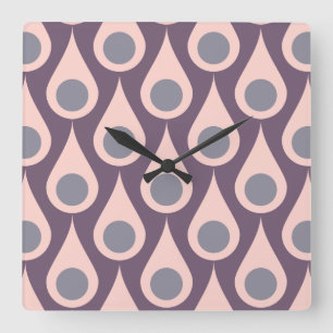Purple And Pink Retro Drops Square Wall Clock