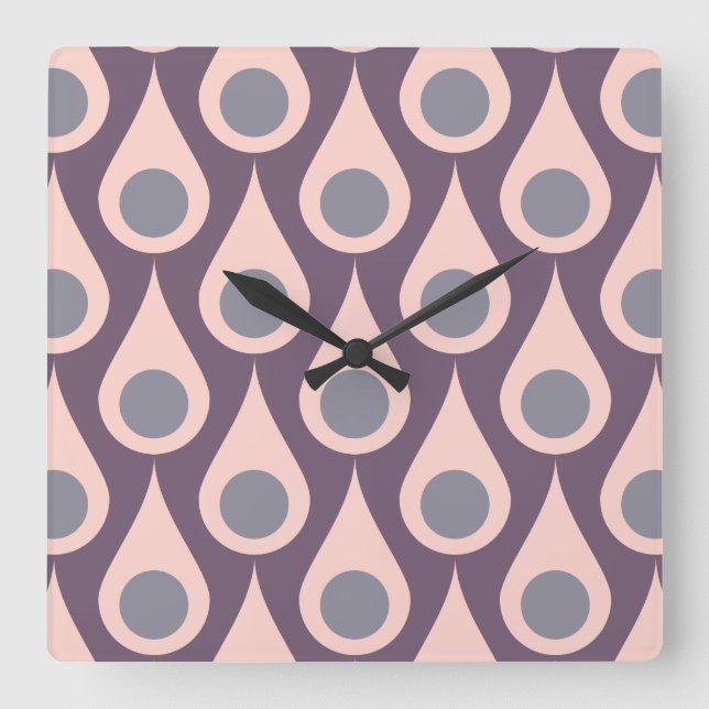 Purple And Pink Retro Drops Square Wall Clock (Front)