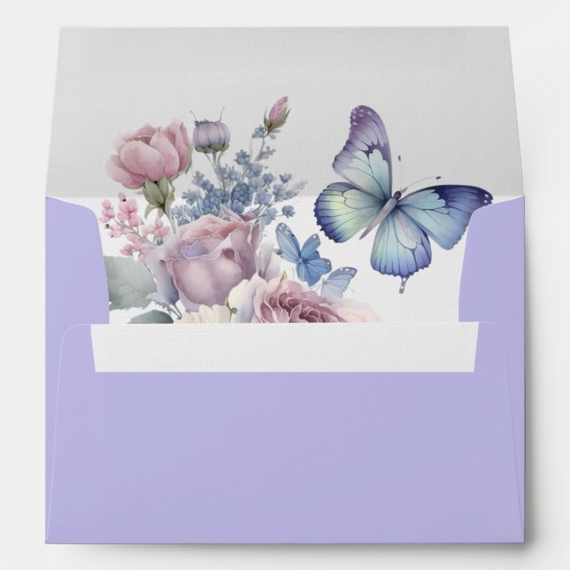 Purple and Pink Roses and Blue butterflies  Envelope (Back (Bottom))