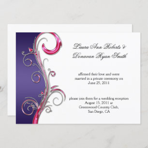 Purple and Pink Silver Ornate Swirl Post Wedding Invitation