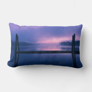 Purple and Pink Sunrise Water Landscape Reflection Lumbar Cushion