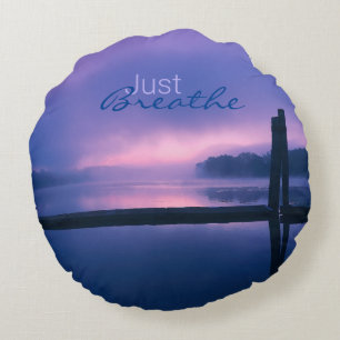 Purple and Pink Sunrise Water Landscape Reflection Round Cushion