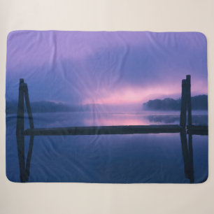 Purple and Pink Sunrise Waterfront Sherpa Blanket