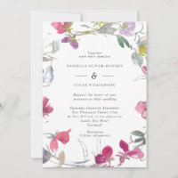 Purple and Pink Sweet Pea Wedding Invitation
