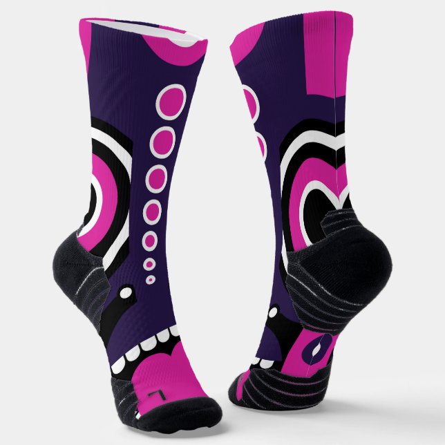 Purple And Pink Tiki Art Socks (Angled)