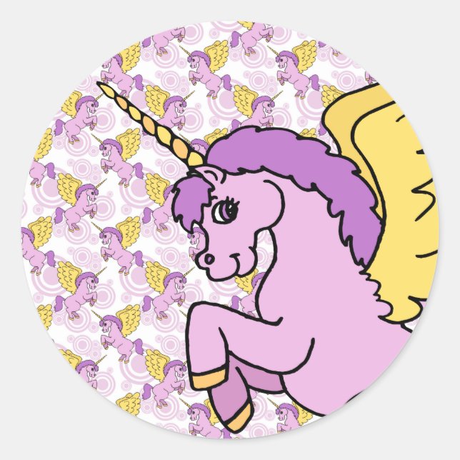 Purple and Pink Unicorn Design Classic Round Sticker (Front)