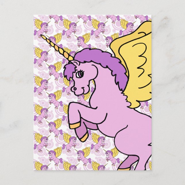 Purple and Pink Unicorn Design Postcard (Front)