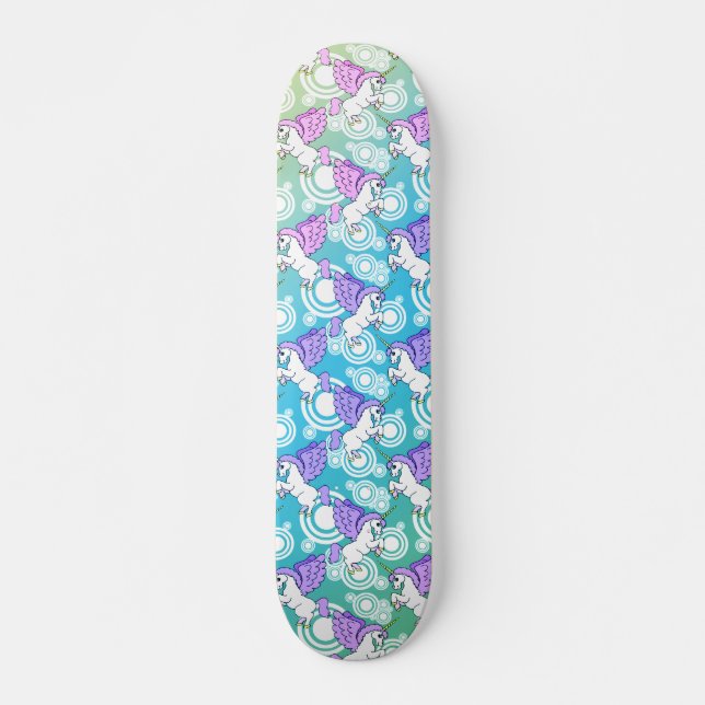 Purple and Pink Unicorn Pattern Skateboard (Front)