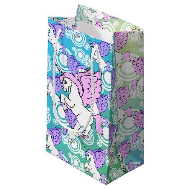 Purple and Pink Unicorn Pattern Small Gift Bag (Front Angled)