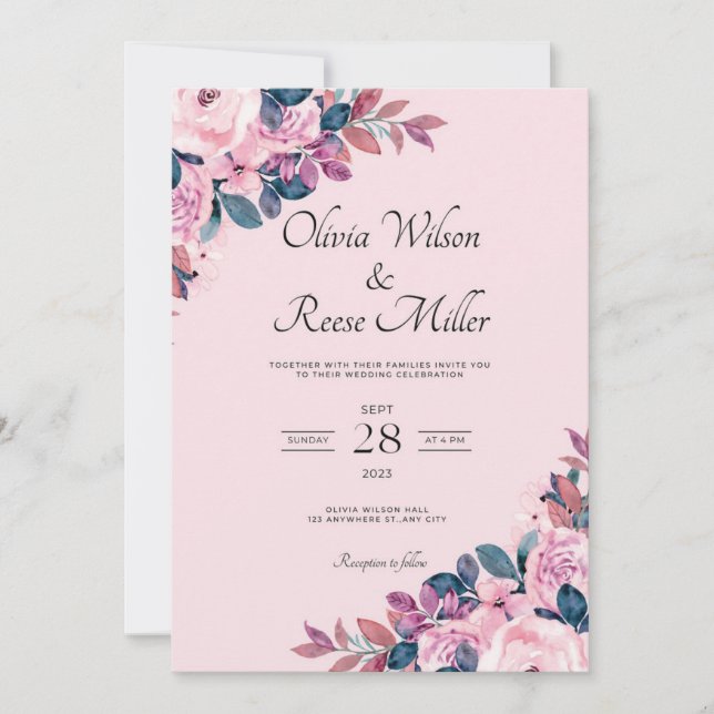Purple and Pink Vintage classic Wedding Invitation (Front)