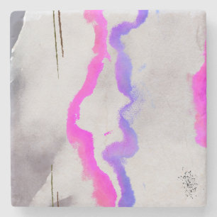 Purple And Pink Watercolor Abstract Stone Coaster
