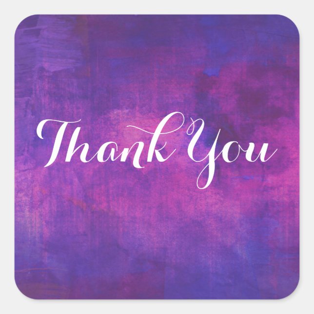 Purple and Pink Watercolor Abstract Thank You Square Sticker (Front)