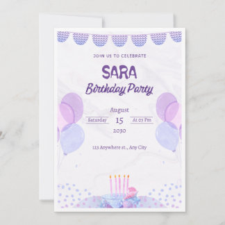 Purple and Pink Watercolor Birthday Invitation