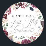 Purple and pink watercolor floral holy communion classic round sticker<br><div class="desc">Purple and pink watercolor floral holy communion design. Part of a collection.</div>