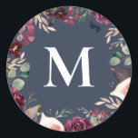 Purple and pink watercolor floral initial classic round sticker<br><div class="desc">Purple and pink watercolor initial communion design. Part of a collection.</div>