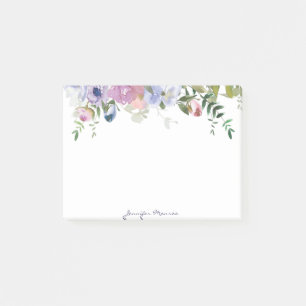 Purple and pink watercolor floral personalised post-it notes