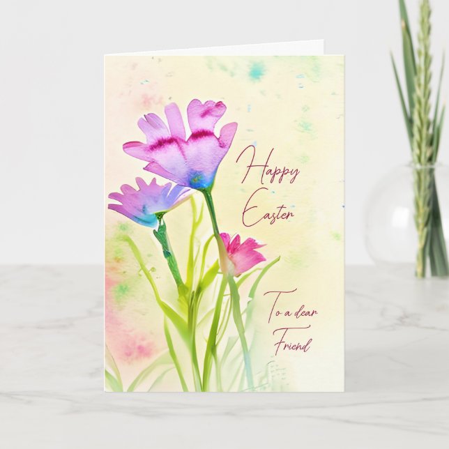 Purple and pink watercolor flowers custom Easter Holiday Card (Front)