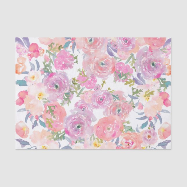 purple and pink watercolor flowers pattern tissue paper (Front)