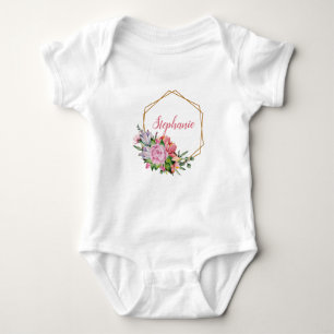 Purple And Pink Watercolor Flowers - Personalised Baby Bodysuit