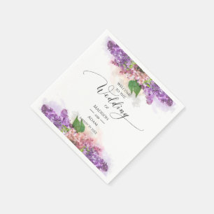 Purple and Pink Watercolor Lilac Flowers Wedding Napkin