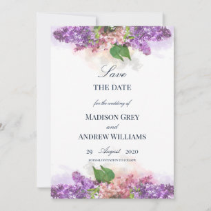 Purple and Pink Watercolor Lilacs Wedding Save The Date