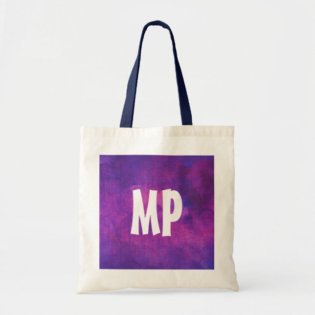 Purple and Pink Watercolor Monogram Initials Tote Bag (Front)