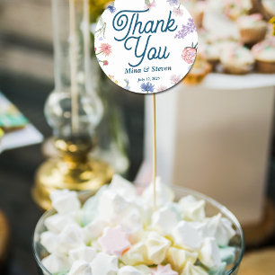 Purple and pink wildflowers Thank you wedding Classic Round Sticker