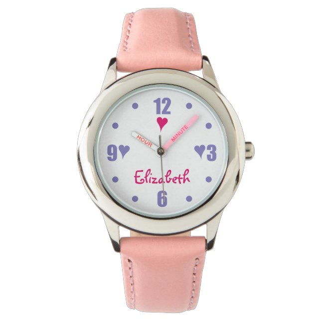 Purple and pink with hearts and name watch (Front)