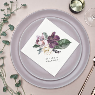 Purple and Plum Boho Botanical with Names Napkin