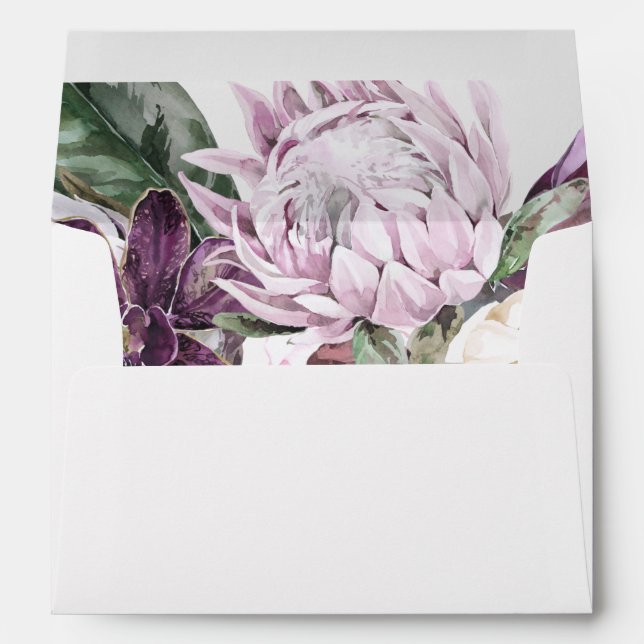 Purple and Plum Boho Tropical Floral Wedding Envelope (Back (Bottom))