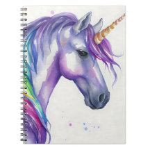 Purple and Rainbow Fantasy Unicorn Watercolor