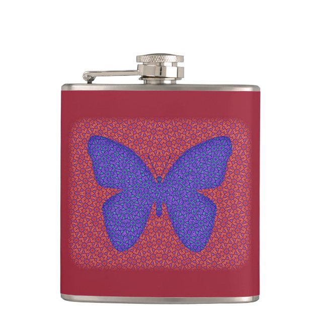 Purple and Red Butterfly Hip Flask (Front)
