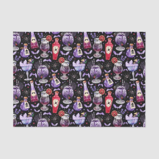 Purple and Red Halloween Cocktails and Potions Tissue Paper (Front)