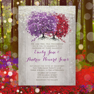 Purple and Red Heart Leaf Forest Tree Wedding Invitation